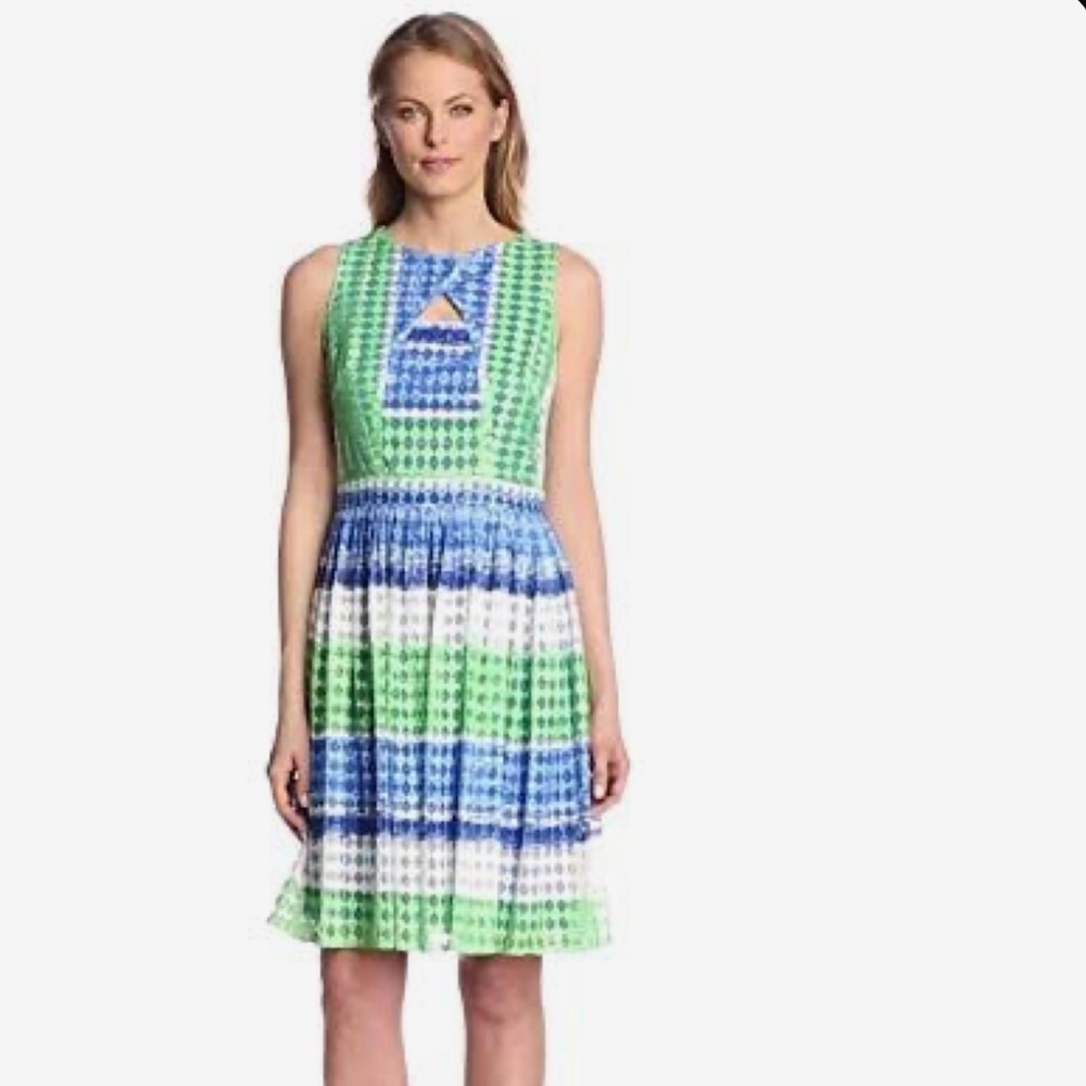 Gabby Skye Women's Sleeveless Stripe Printed Fit and Flare Cutout Dress